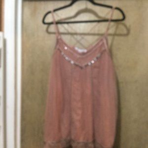 Maurice size 2 blush pink strappy top with beads on the front sheer layer